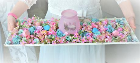 Veľký aranžmán na drevenej tácke-60cm,