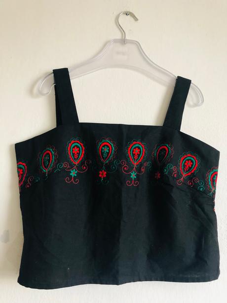 Lan a bavlna top tielko s vysivkou zo sashe pod pa, l