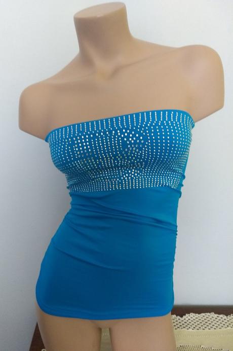 Top s holými ramenami - modrý, čierny, s