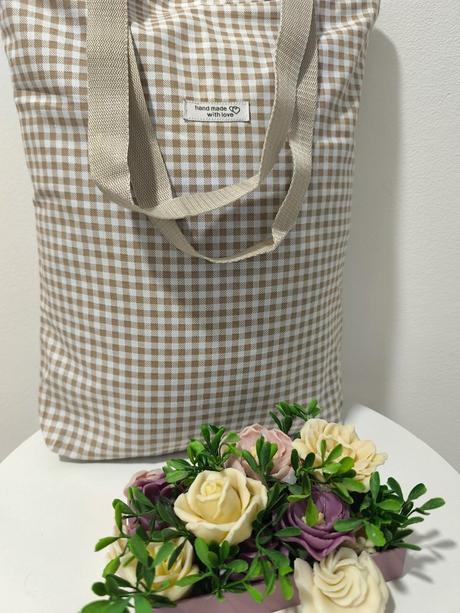 Taška kocky hnedé s bielym, 