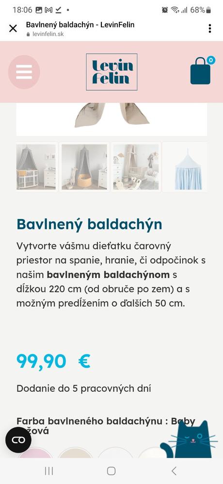 Baldachyn levin felin, šírka (cm): 70,dĺžka (cm): 220