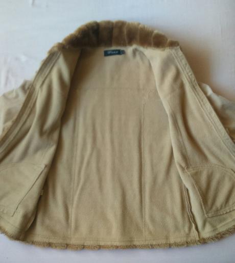 Semišový tenký kabát s kožušinou, xs