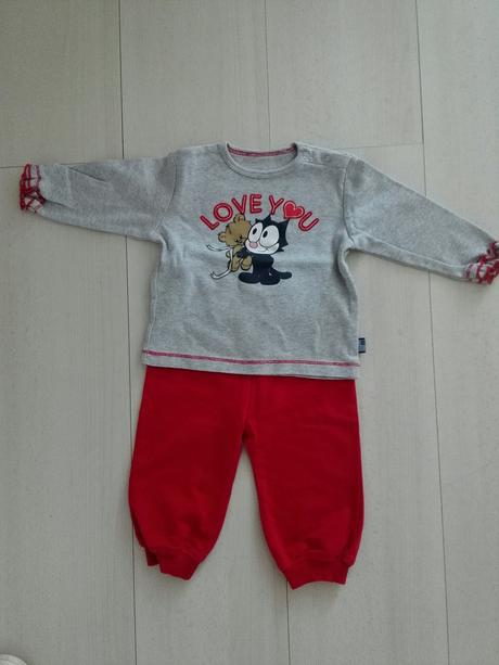 Komplet, tepláky červené a šeda mikina, 74