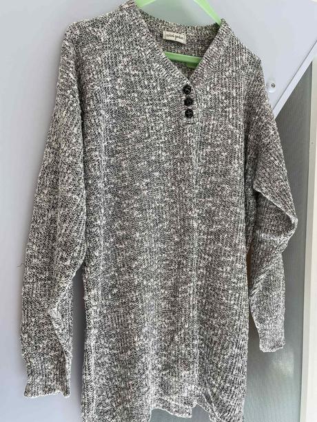 Bavlneno-ľanový melírovaný pulóver over size l/xl, xxl