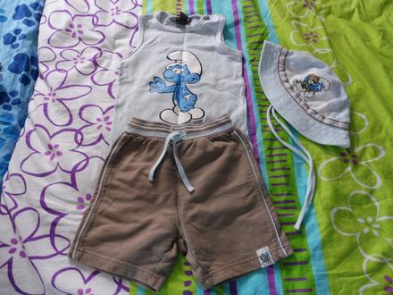 Letný trojkompletík so šmolkom h&m 80/86, h&m,80