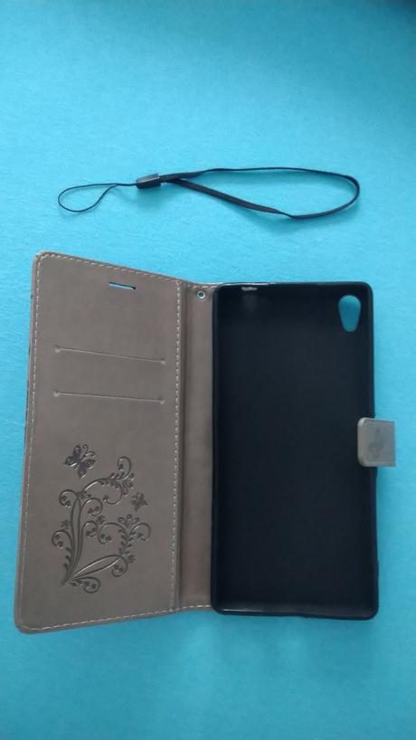 Kožený šedý obal na mobil s motýlikmi, sony