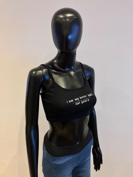 Čierny crop top s bielym nápisom bershka (xs), bershka,xs