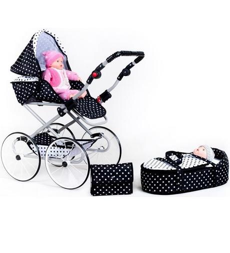 Detský retro kočík pre bábiky 2v1 bielo-čierny,