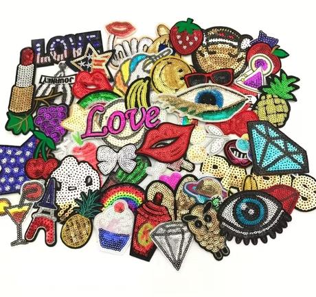 Pestré aplikácie s flitrami/nášivka/nažehľovačka, 