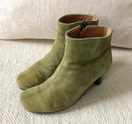 Semišové kotníkové čižmičky v hráškovej zelenej, 36