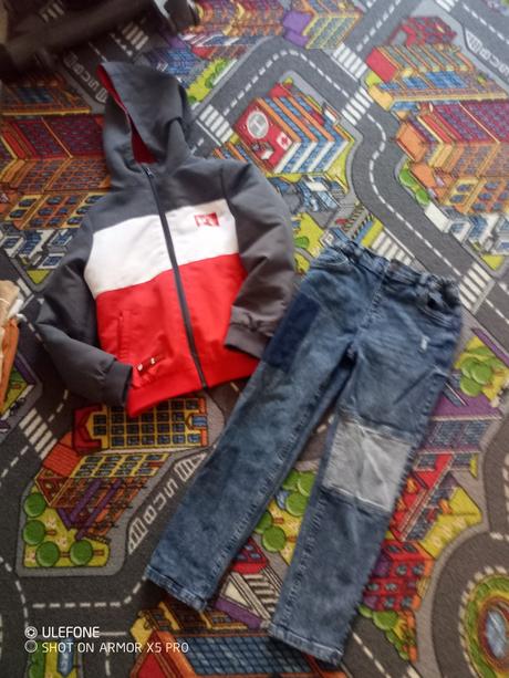 Prechodná bunda a rifľe 128, 128