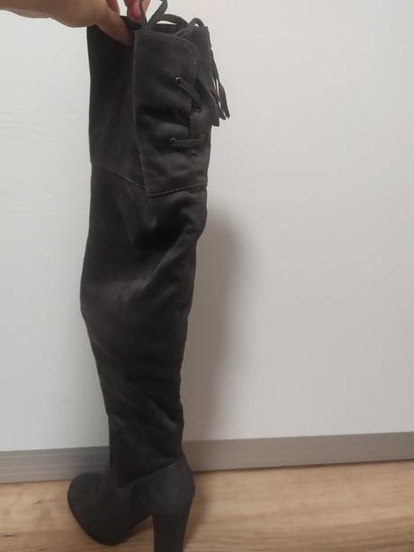 Šedé čižmy nad koleno veľkosť 35, jennifer&jennifer,35