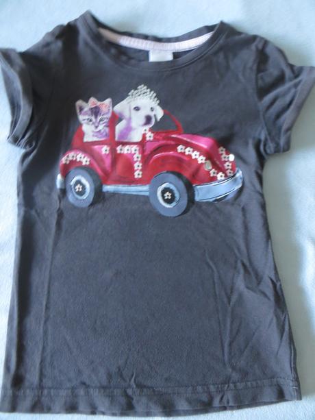Hnedé tričko s červeným autom, mačičkou a so psou, palomino,104