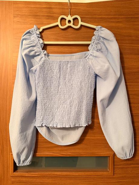 Modra bluzka top s dlhym rukavom nariaseny, m