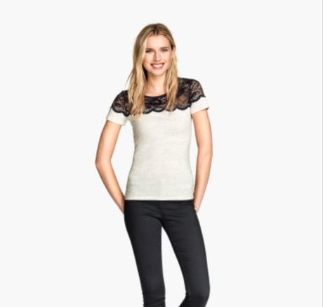 Tričko s čipkou, h&m,s