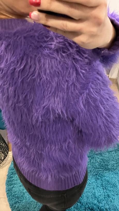 Dámsky huňatý sveter fialový l/xl, l / xl