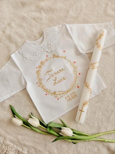 Ručne maľovaná krstná košieľka a sviečka, 50