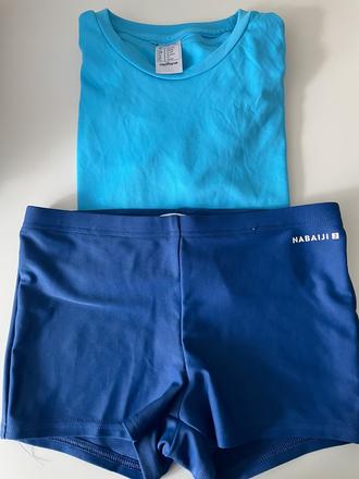 Tričko a plavky + slapky, decathlon,134