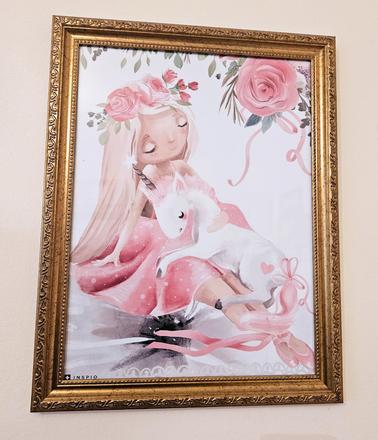 Inspio obraz dievčatko s jednorožcom pod sklom, 