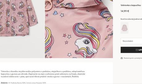 Vetrovka s kapucňou jednorožce, h&m,98