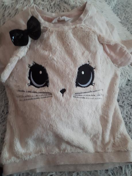 Nádherná huňatá mikinka s mačičkou a uškami, h&m,116