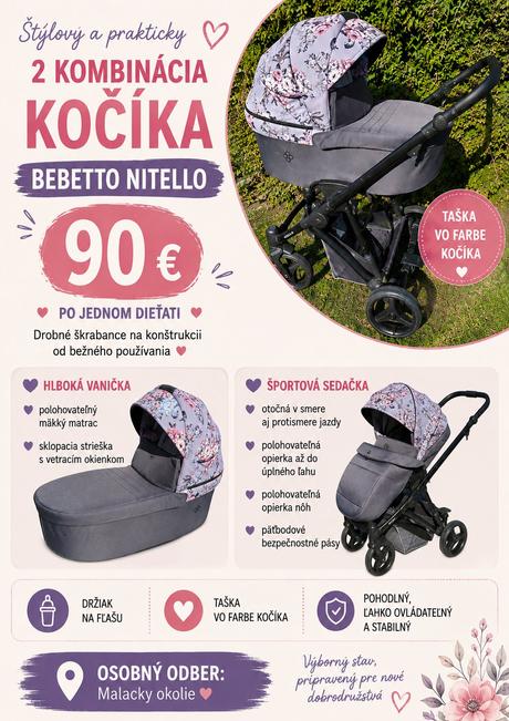 Kočík 2v1 bebetto nitello, bebetto,bebetto nitello