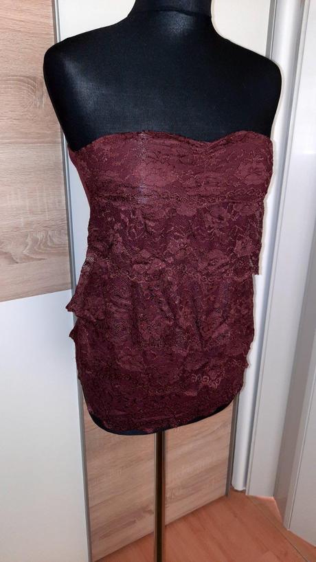 Štýlový bordový dámsky top s čipkou, amisu,xs