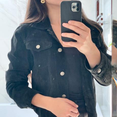 Vintage black suede bunda kožená, s