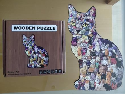 Drevené puzzle l mačka,