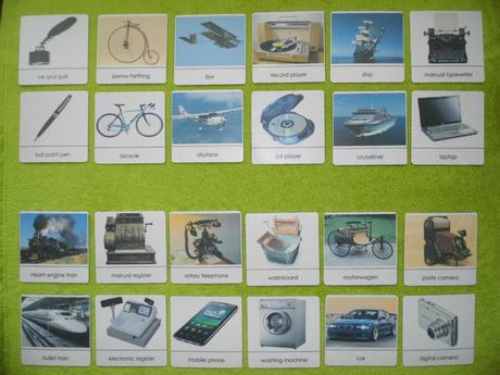 24 ks montessori kartičiek - minulosť a prítomnosť,