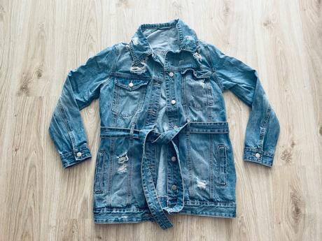 Rifľová bunda s opaskom a kabelkou erika fashion, s