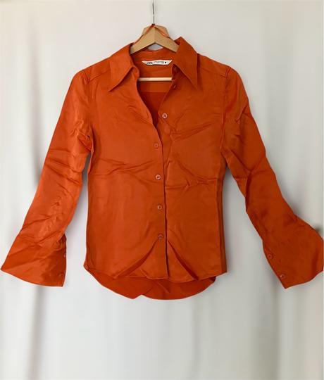 Y2k oranžová lesklá blúzka zara  romcom / carr, zara,xs