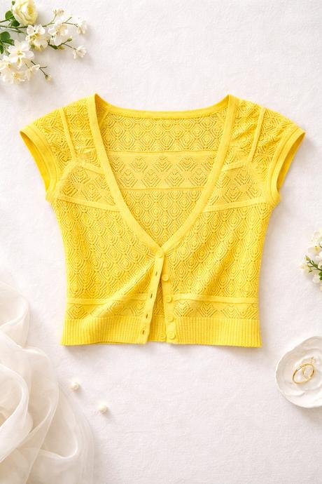 Mango žlté čipkované bolero, krátky kardigán, mango,s