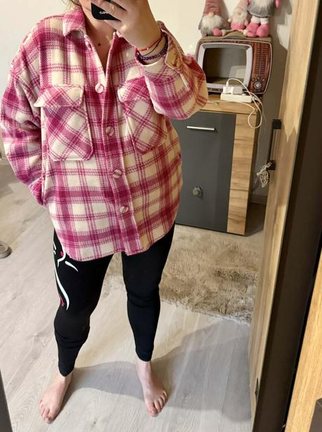 Stylova flisova karovana damska bunda-kosela, l