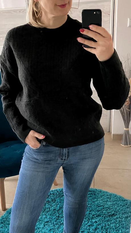 Sveter zo vzorovaného úpletu čierny (uni), l / m / s / xl