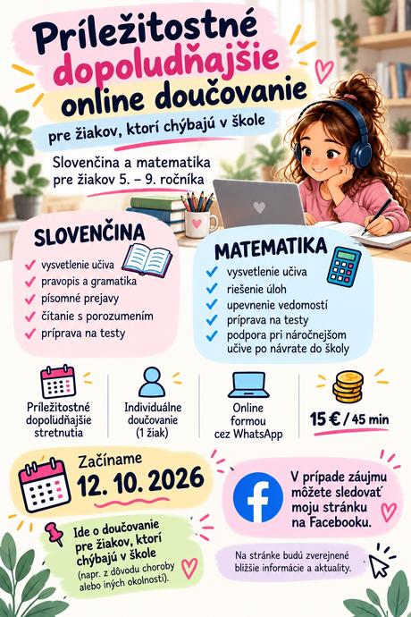 Doučovanie slovenčiny a matematiky online,