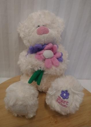 Plyšový maslový medveď s kvetmi, best mum, 24 cm, 
