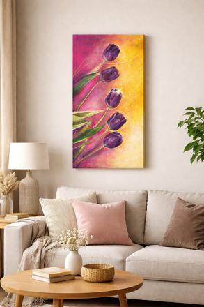Tulipány, originálna akryl. maľba na plátne 30x60,