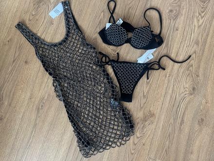 H&m sieťované plážové šaty s korálkami xs, h&m,xs