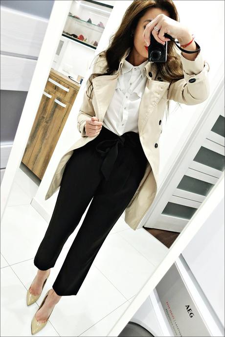 Elegantné čierna paper bag nohavice, h&m,36