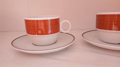 Retro keramická súprava, 6 šálok a podšálok, 