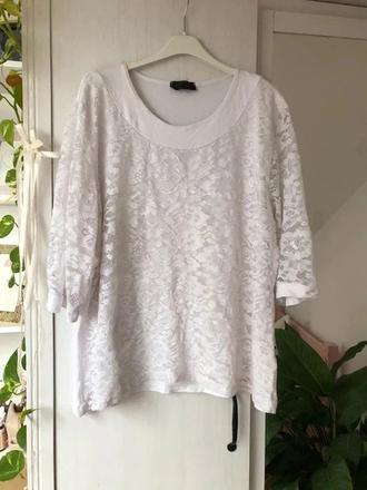 Biela blúzka s čipkou/ biele tričko čipkované, 4xl