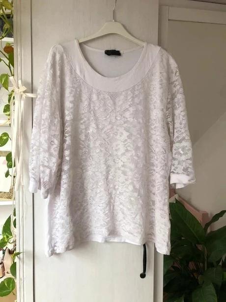 Biela blúzka s čipkou/ biele tričko čipkované, 4xl