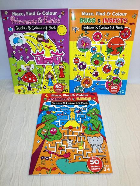 Maze, find & colour sticker & colouring book,