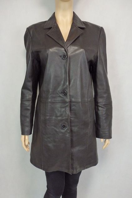 Luxusny čierny kožený kabát, tcm,40