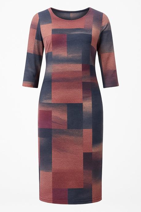 Dámske šaty midi s geometrickým vzorom a 3/4 rukáv, 4xl / l / xl / xxl / xxxl