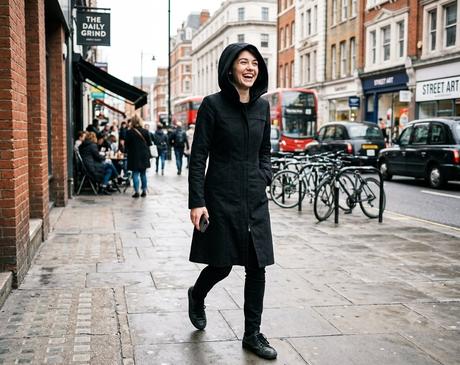 Dlhý čierny bundokabát -parka divided (h&m), 34, h&m,xs