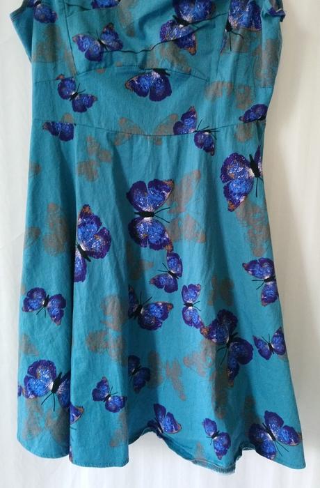 Dámske modré elastické šaty s motýlikmi, l