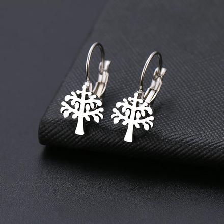 Oceľové náušnice na klapku - srieborný strom živo,