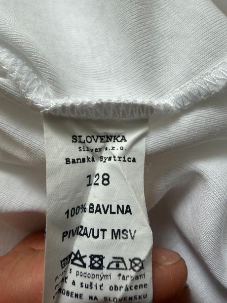 Biele tričko vhodné na telesnú pre dievča alebo ch, slovenka,128